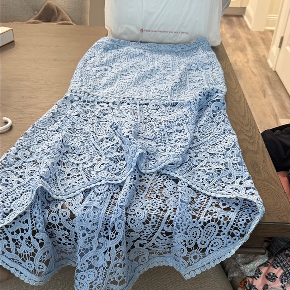 Chic Light Blue Lace Midi Skirt - Picture 1 of 3